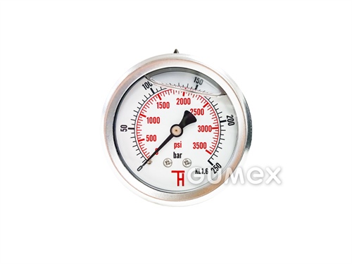 Glyzerin-Manometer mit dem Anschluss hinten, 63mm, Außengewinde G 1/4", 0-250bar, -40°C/+60°C, 